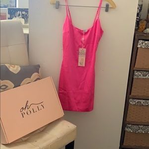 Pink satin OH Polly brand mini dress